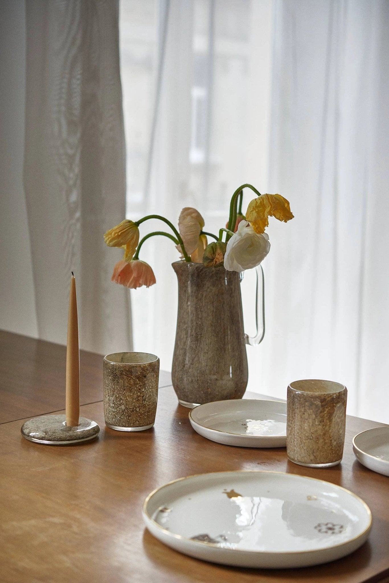 Hand Blown Glass Water Pitcher: Brown Marble by Ethical Trade Co