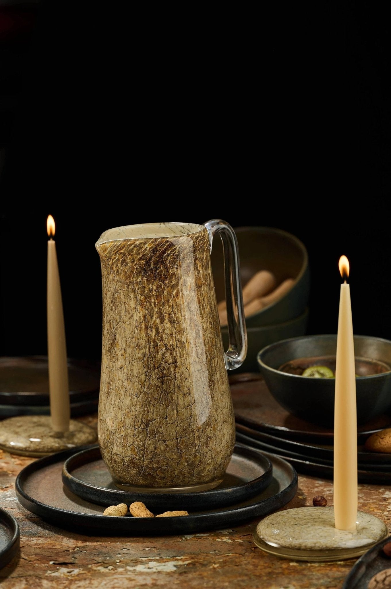 Hand Blown Glass Water Pitcher: Brown Marble by Ethical Trade Co