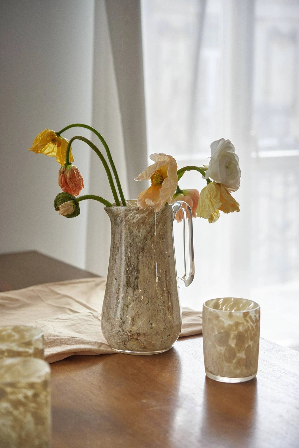 Hand Blown Glass Water Pitcher: Brown Marble by Ethical Trade Co