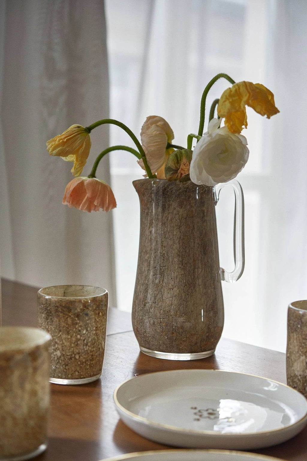 Hand Blown Glass Water Pitcher: Brown Marble by Ethical Trade Co