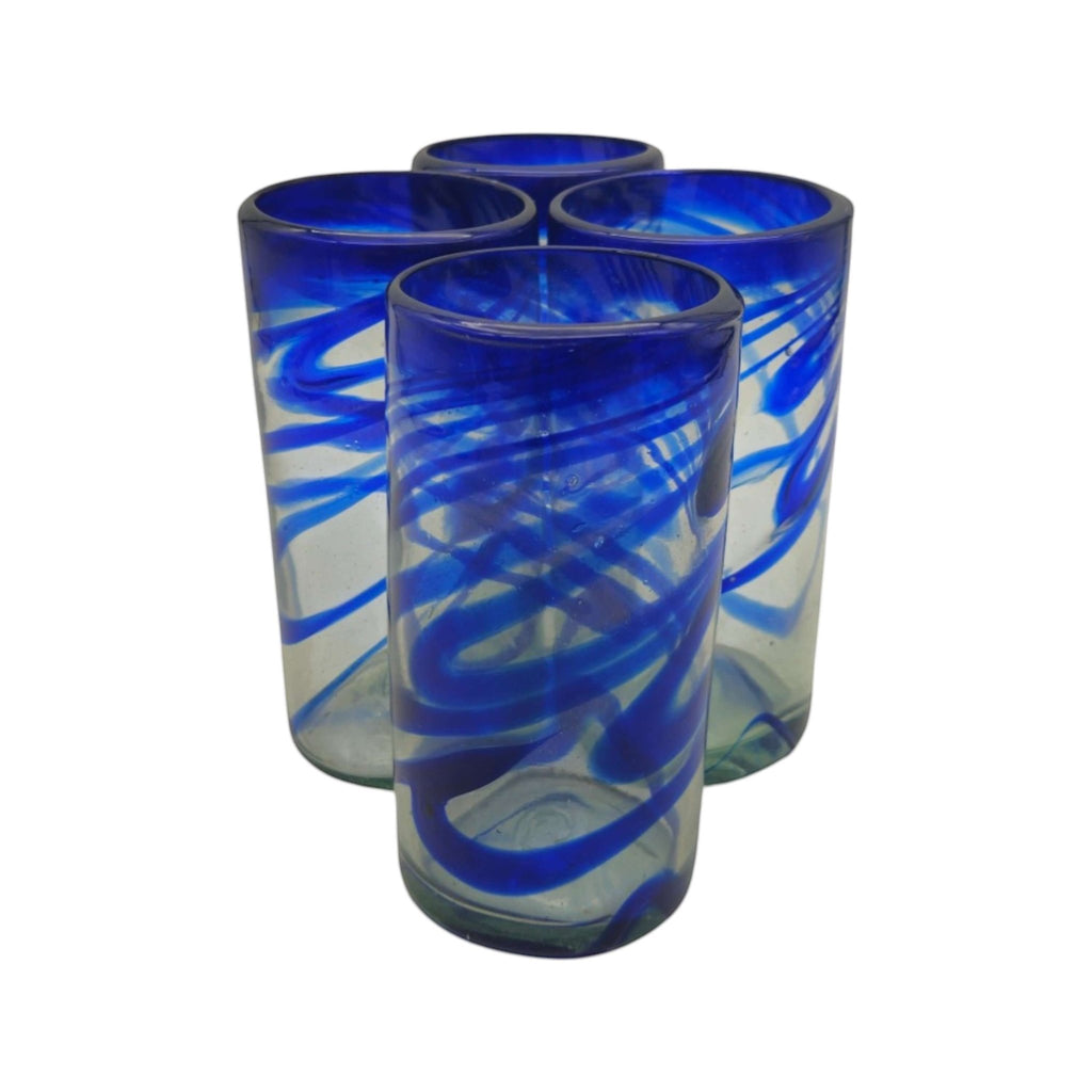 Hand-Blown Mexican Drinking Glass | Blue Swirl Design Mexican Drinking Glass La Vie Bien Hand-Blown Mexican Drinking Glass | Blue Swirl Design