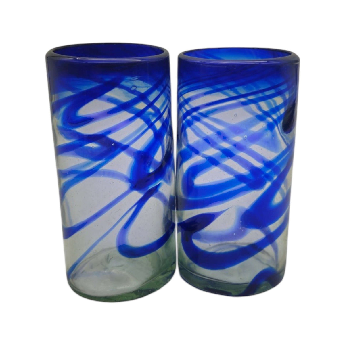 Hand-Blown Mexican Drinking Glass | Blue Swirl Design Mexican Drinking Glass La Vie Bien Hand-Blown Mexican Drinking Glass | Blue Swirl Design