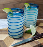 Hand Blown Mexican Drinking Glasses – Set of 6 Glasses with an Aqua Spiral Design (14 oz each) … by Dos Sueños