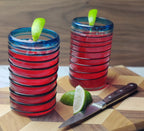 Hand Blown Mexican Drinking Glasses – Set of 6 Glasses with an Aqua Spiral Design (14 oz each) … by Dos Sueños