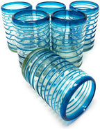 Hand Blown Mexican Drinking Glasses – Set of 6 Glasses with an Aqua Spiral Design (14 oz each) … by Dos Sueños