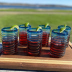 Hand Blown Mexican Drinking Glasses – Set of 6 Glasses with an Aqua Spiral Design (14 oz each) … by Dos Sueños