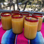 Hand Blown Mexican Drinking Glasses - Set of 6 Glasses with Red Rims (14 oz each) by Dos Sueños