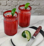 Hand Blown Mexican Drinking Glasses - Set of 6 Glasses with Red Rims (14 oz each) by Dos Sueños