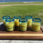 Hand Blown Mexican Drinking Glasses – Set of 6 Tumbler Glasses with an Aqua Spiral Design (10 oz each) by Dos Sueños