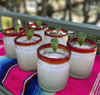Hand Blown Mexican Drinking Glasses - Set of 6 Tumbler Glasses with Red Rims (10 oz each) by Dos Sueños