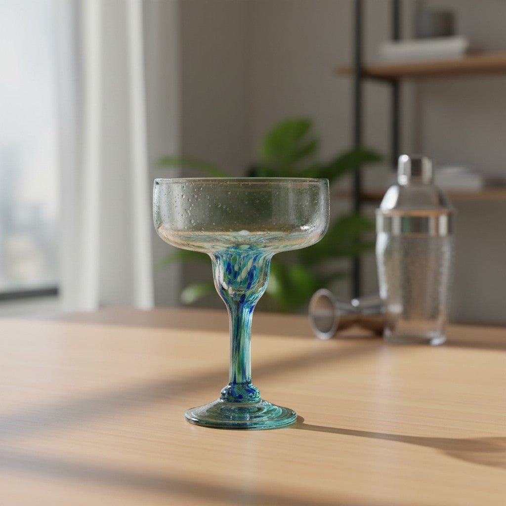 Hand-Blown Mexican Margarita Glass | Blue Green Confetti Mexican Margarita Glass La Vie Bien Hand-Blown Mexican Margarita Glass | Blue Green Confetti