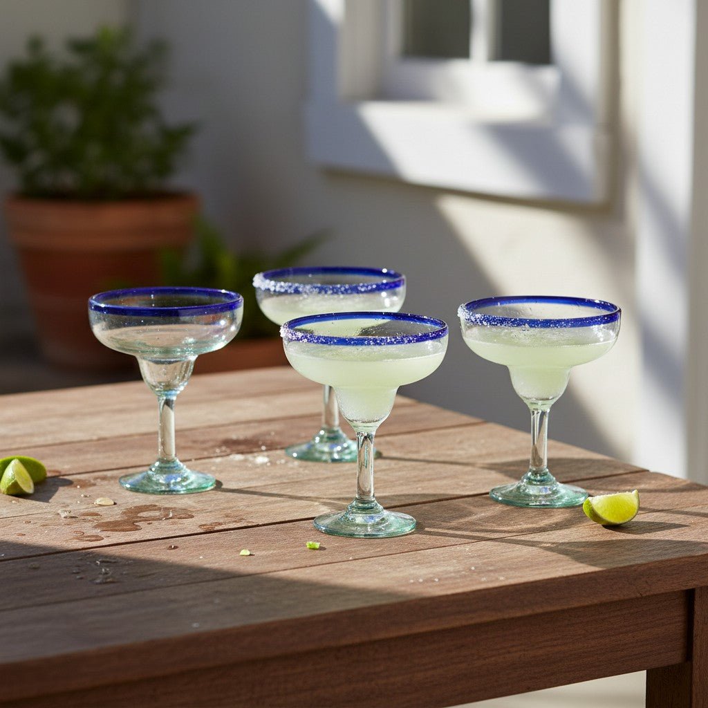 Hand-Blown Mexican Margarita Glass | Classic Cobalt Rim Mexican Margarita Glass La Vie Bien Hand-Blown Mexican Margarita Glass | Classic Cobalt Rim