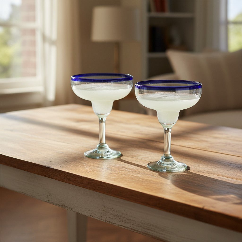 Hand-Blown Mexican Margarita Glass | Classic Cobalt Rim Mexican Margarita Glass La Vie Bien Hand-Blown Mexican Margarita Glass | Classic Cobalt Rim