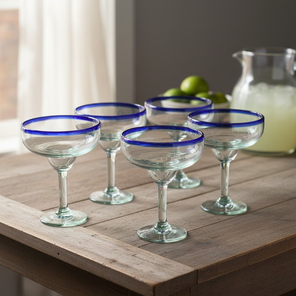 Hand-Blown Mexican Margarita Glass | Classic Cobalt Rim Mexican Margarita Glass La Vie Bien Hand-Blown Mexican Margarita Glass | Classic Cobalt Rim