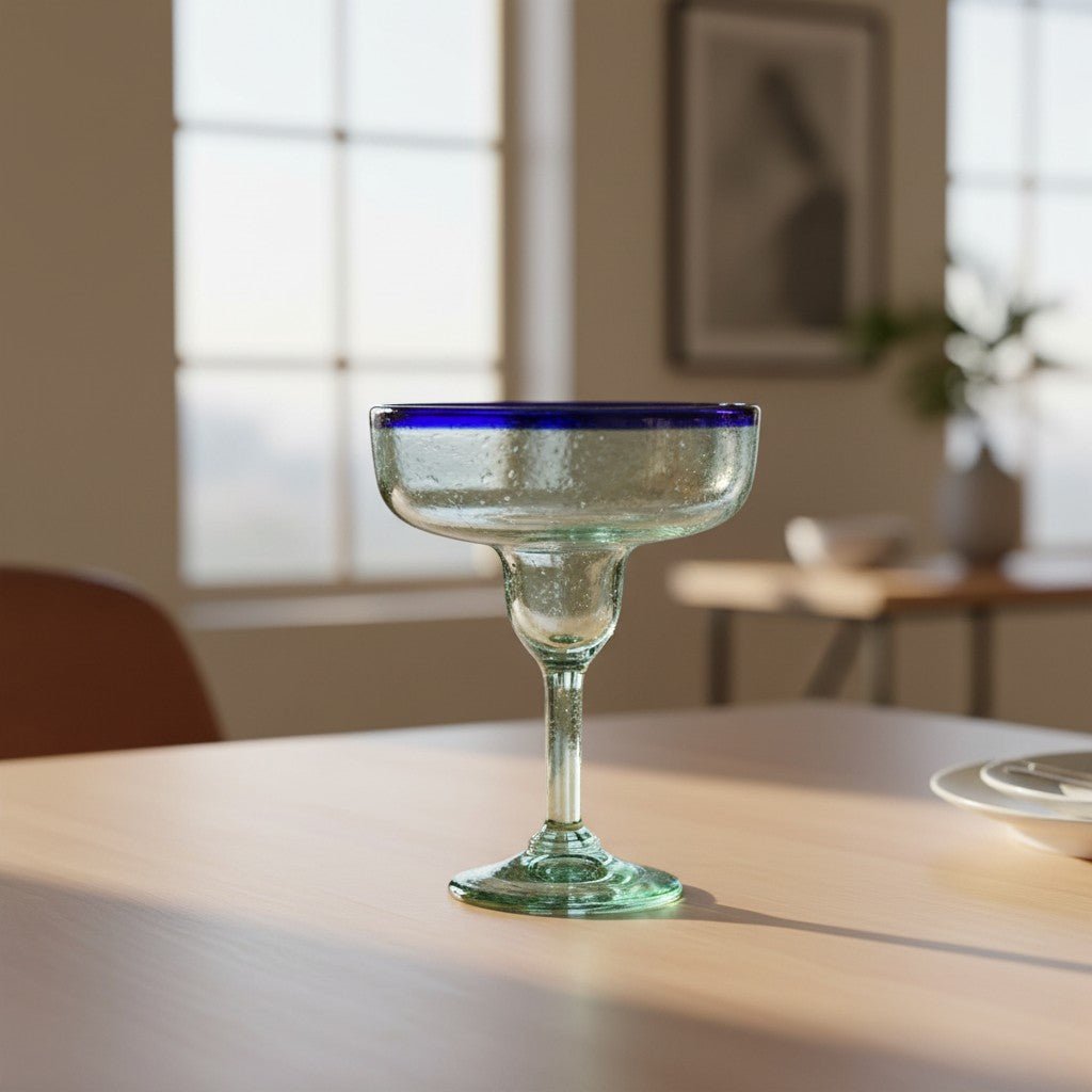Hand-Blown Mexican Margarita Glass | Classic Cobalt Rim Mexican Margarita Glass La Vie Bien Hand-Blown Mexican Margarita Glass | Classic Cobalt Rim