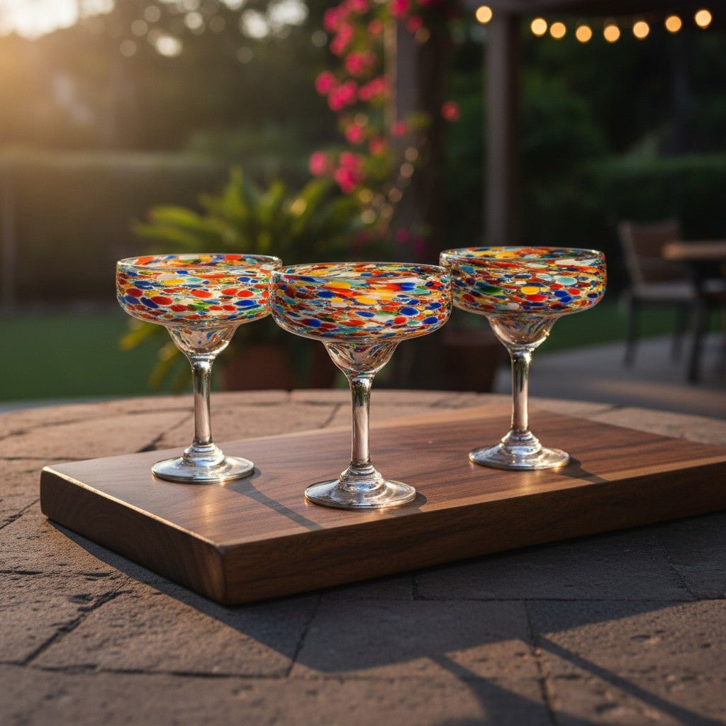 Hand Blown Mexican Margarita Glass | Colorful Pebbled Confetti Design Mexican Margarita Glass La Vie Bien Hand Blown Mexican Margarita Glass | Colorful Pebbled Confetti Design