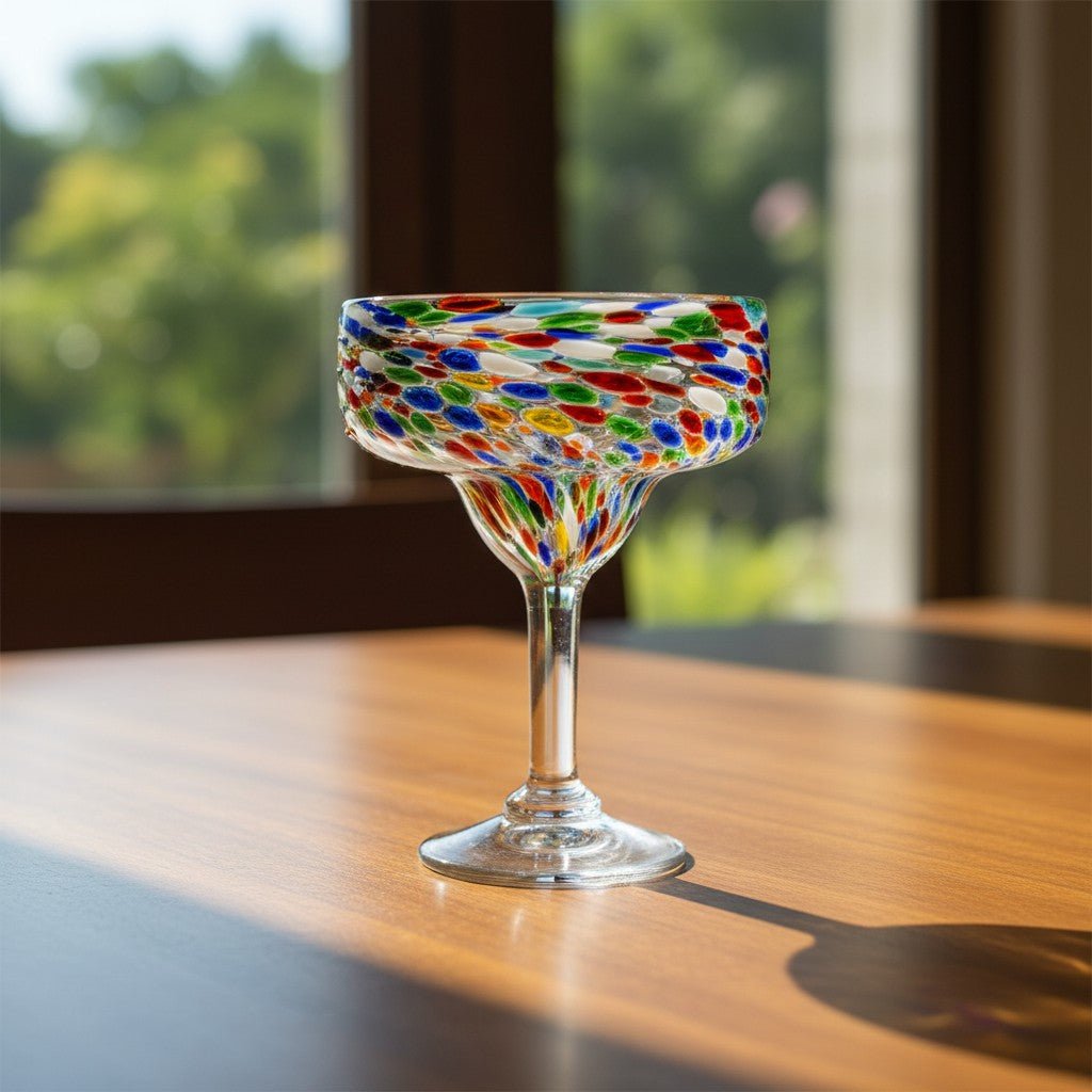 Hand Blown Mexican Margarita Glass | Colorful Pebbled Confetti Design Mexican Margarita Glass La Vie Bien Hand Blown Mexican Margarita Glass | Colorful Pebbled Confetti Design