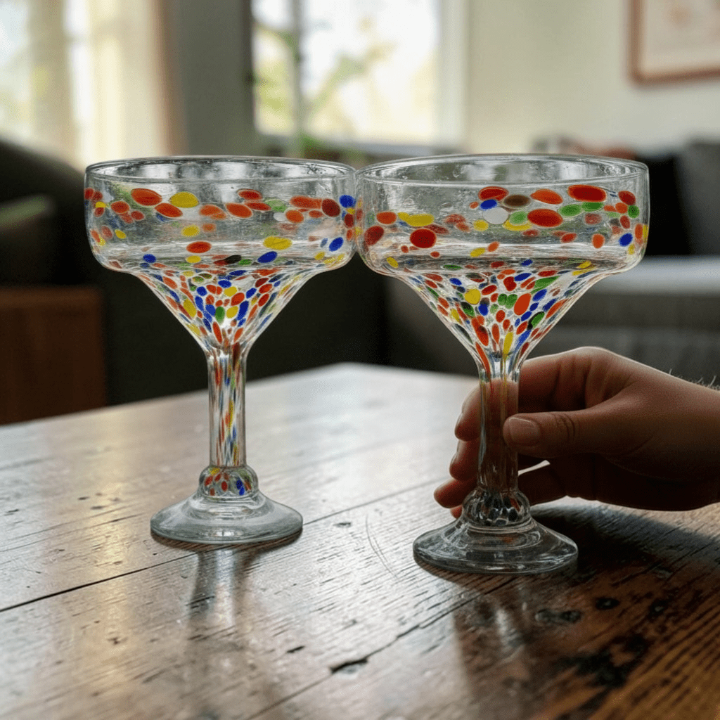 Hand - Blown Mexican Margarita Glass | Confetti Speckle Style Margarita Glasses La Vie Bien Hand - Blown Mexican Margarita Glass | Confetti Speckle Style