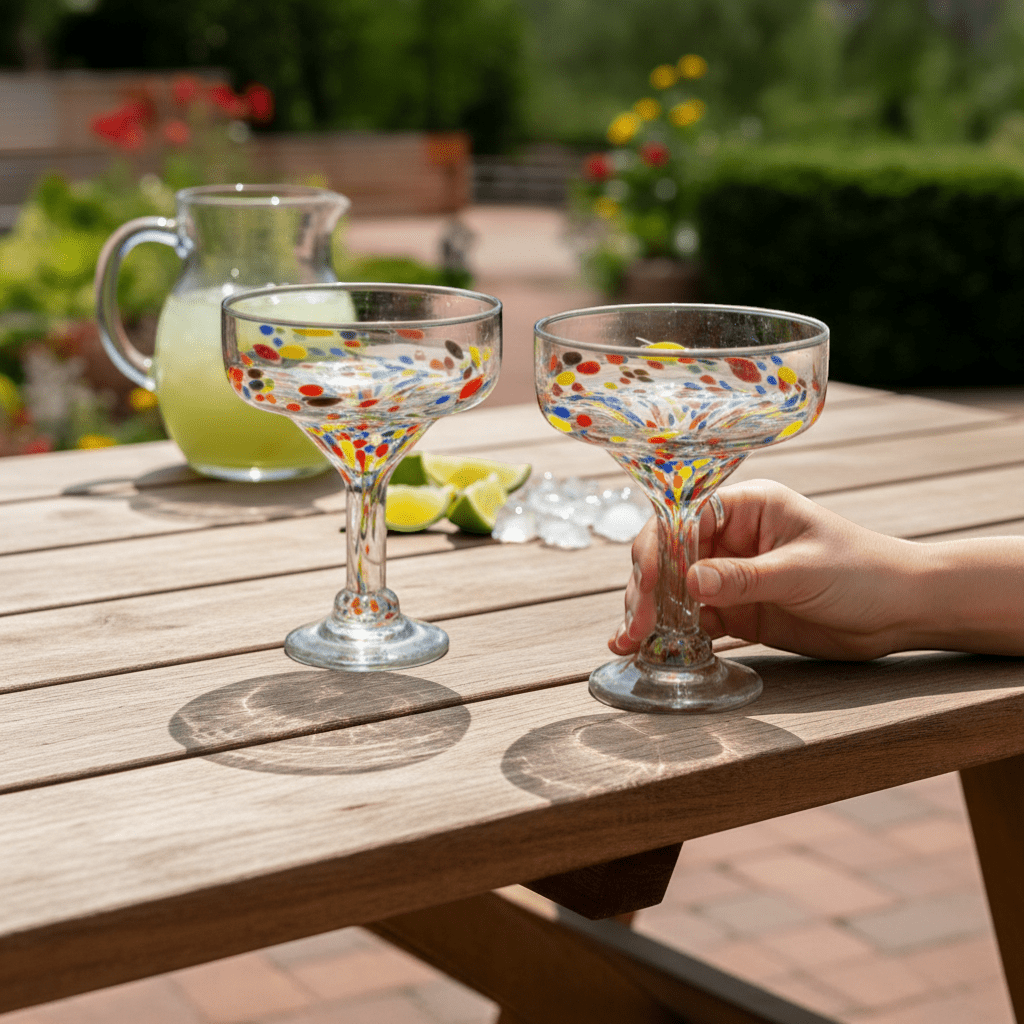 Hand - Blown Mexican Margarita Glass | Confetti Speckle Style Margarita Glasses La Vie Bien Hand - Blown Mexican Margarita Glass | Confetti Speckle Style
