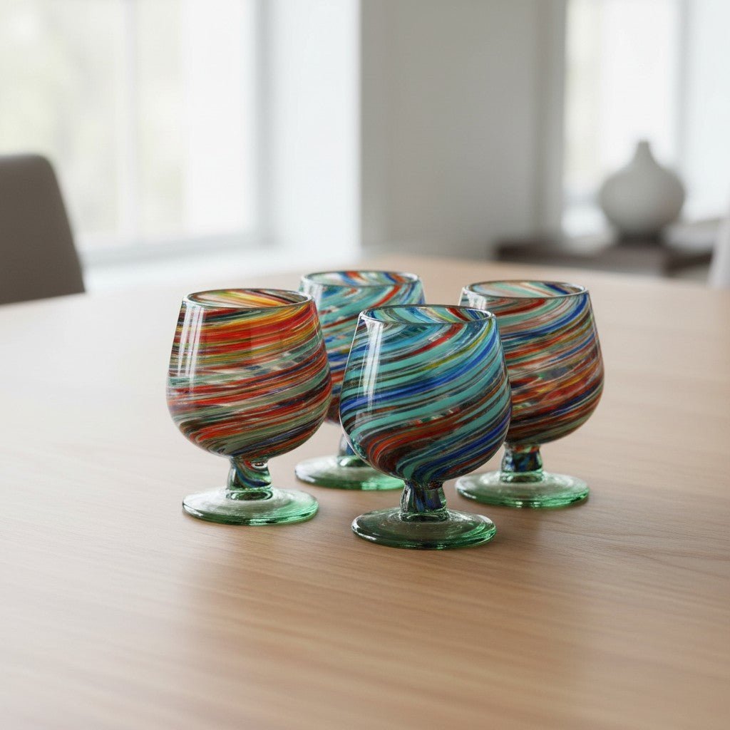Hand-Blown Mexican Shot Glass | Confetti Swirl Cognac Design Mexican Shot Glass La Vie Bien Hand-Blown Mexican Shot Glass | Confetti Swirl Cognac Design