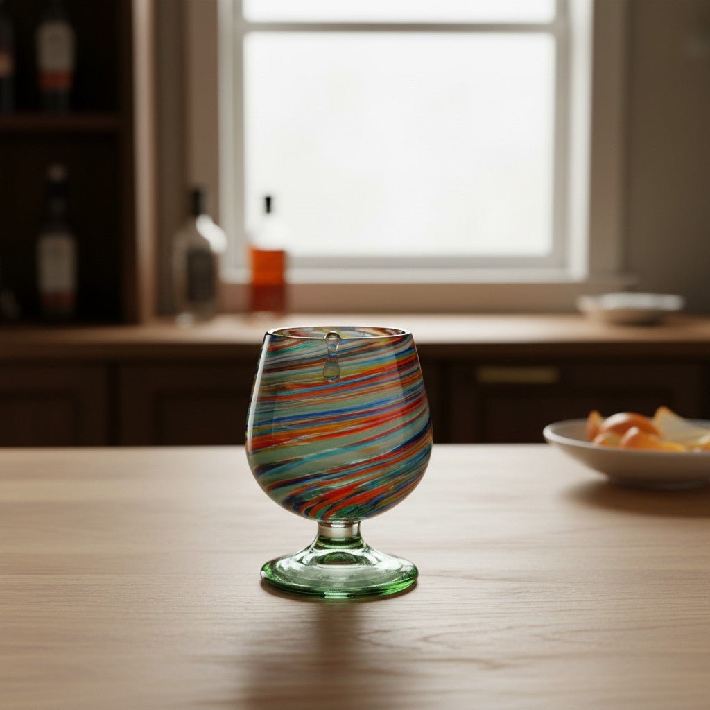 Hand-Blown Mexican Shot Glass | Confetti Swirl Cognac Design Mexican Shot Glass La Vie Bien Hand-Blown Mexican Shot Glass | Confetti Swirl Cognac Design