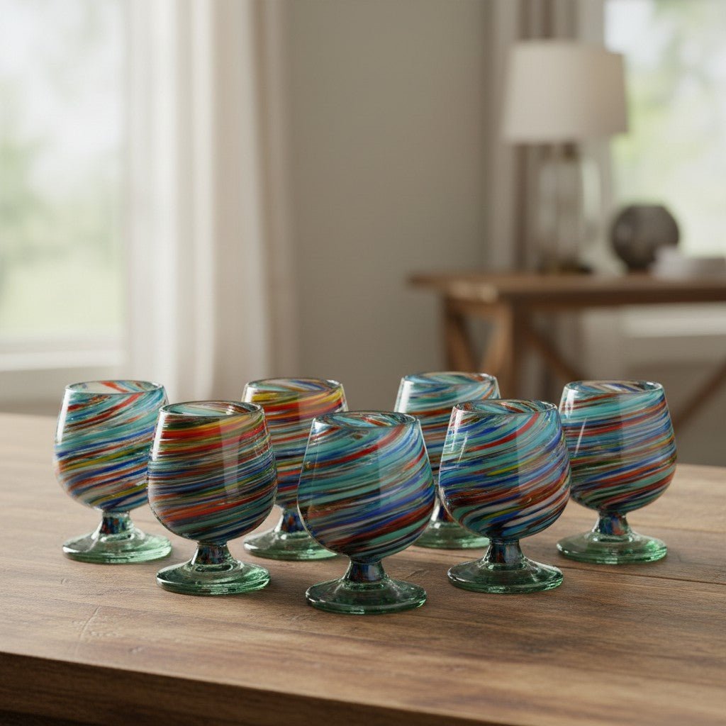 Hand-Blown Mexican Shot Glass | Confetti Swirl Cognac Design Mexican Shot Glass La Vie Bien Hand-Blown Mexican Shot Glass | Confetti Swirl Cognac Design
