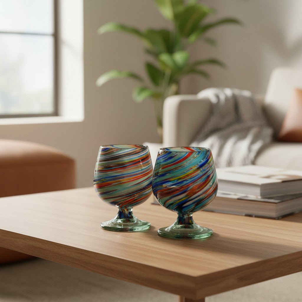 Hand-Blown Mexican Shot Glass | Confetti Swirl Cognac Design Mexican Shot Glass La Vie Bien Hand-Blown Mexican Shot Glass | Confetti Swirl Cognac Design