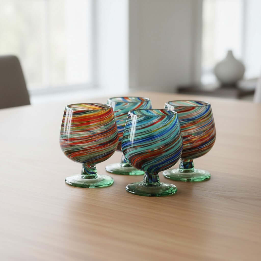Hand-Blown Mexican Shot Glass | Confetti Swirl Cognac Design