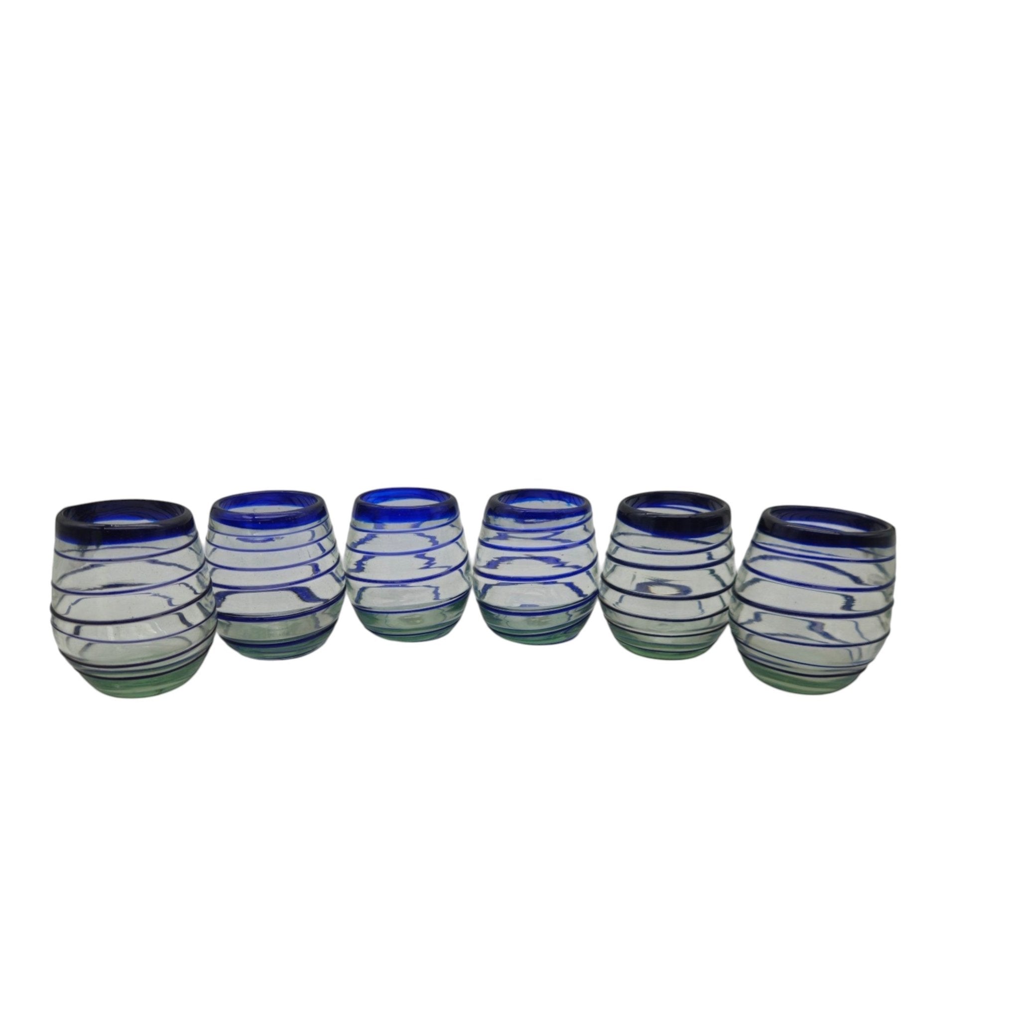Hand-Blown Mexican Stemless Wine Glass | Cobalt Blue Spiral Design Mexican Wine Glass La Vie Bien Hand-Blown Mexican Stemless Wine Glass | Cobalt Blue Spiral Design