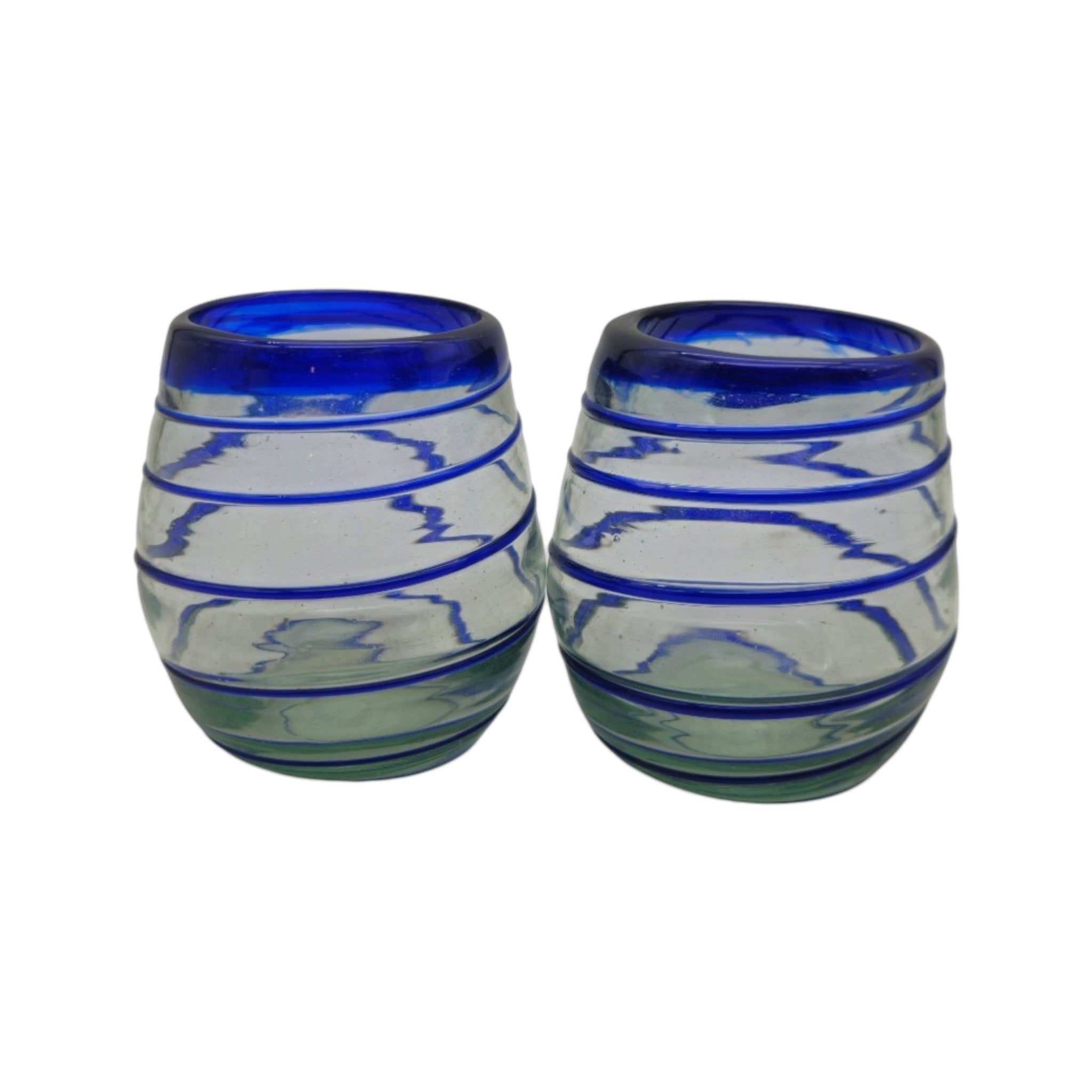 Hand-Blown Mexican Stemless Wine Glass | Cobalt Blue Spiral Design Mexican Wine Glass La Vie Bien Hand-Blown Mexican Stemless Wine Glass | Cobalt Blue Spiral Design