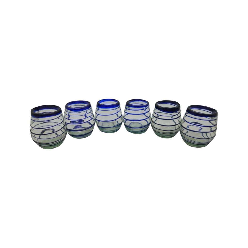 Hand-Blown Mexican Stemless Wine Glass | Cobalt Blue Spiral Design Mexican Wine Glass La Vie Bien Hand-Blown Mexican Stemless Wine Glass | Cobalt Blue Spiral Design