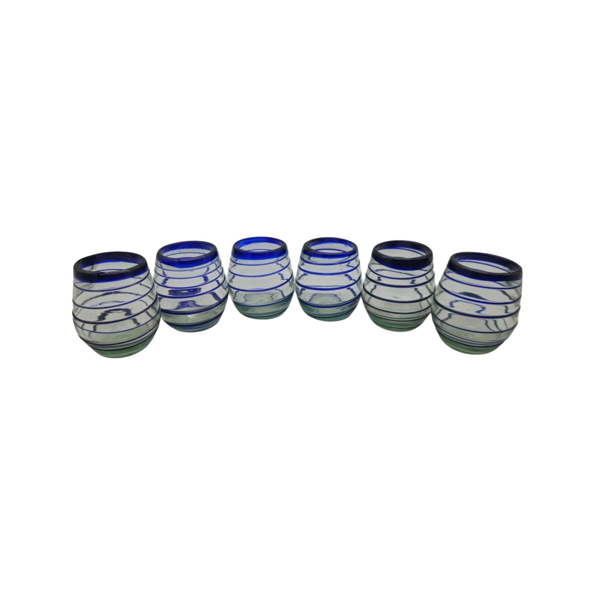 Hand-Blown Mexican Stemless Wine Glass | Cobalt Blue Spiral Design Mexican Wine Glass La Vie Bien Hand-Blown Mexican Stemless Wine Glass | Cobalt Blue Spiral Design