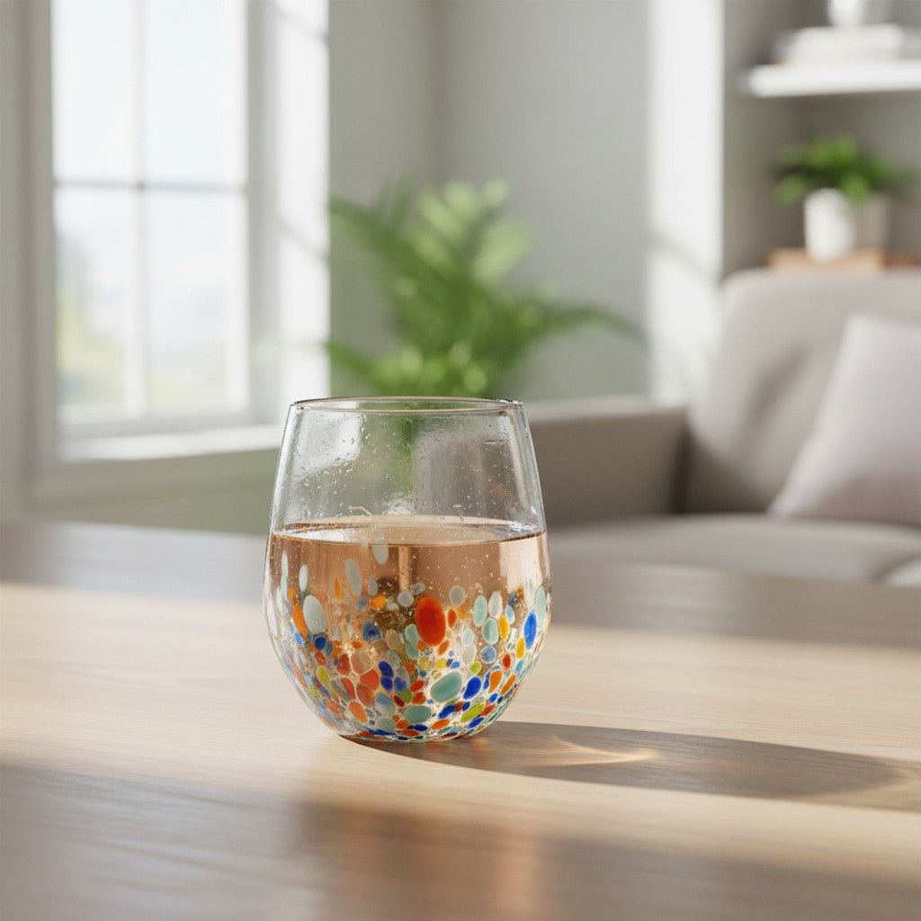 Hand-Blown Mexican Stemless Wine Glass | Confetti & Clear Design Mexican Wine Glass La Vie Bien Hand-Blown Mexican Stemless Wine Glass | Confetti & Clear Design