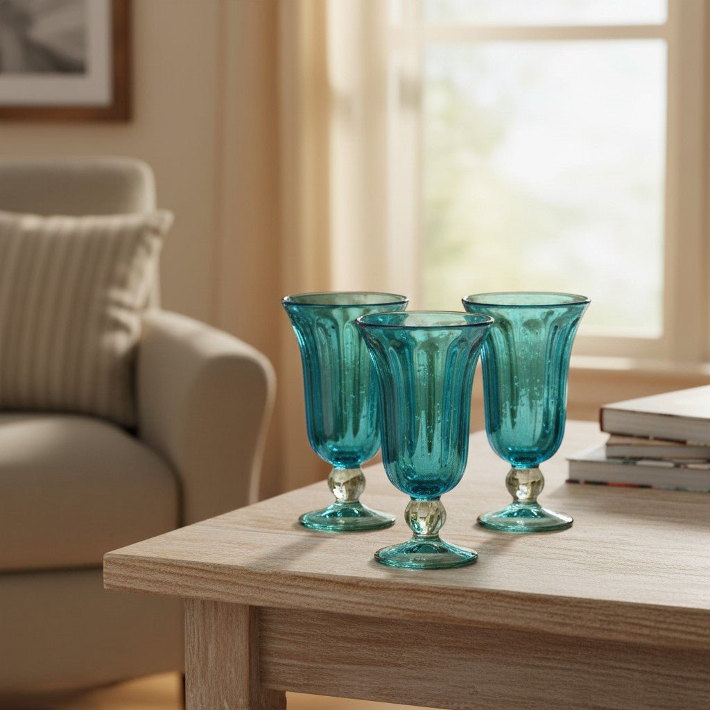 Hand-Blown Mexican Sundae Glass | Aqua Teal Fluted Design Mexican Sundae Glass La Vie Bien Hand-Blown Mexican Sundae Glass | Aqua Teal Fluted Design