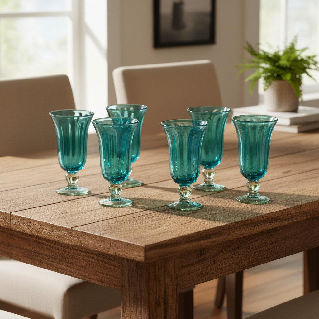 Hand-Blown Mexican Sundae Glass | Aqua Teal Fluted Design Mexican Sundae Glass La Vie Bien Hand-Blown Mexican Sundae Glass | Aqua Teal Fluted Design