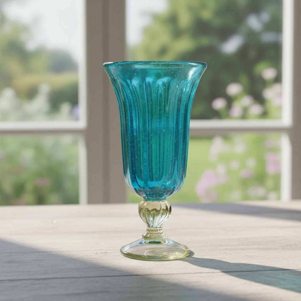 Hand-Blown Mexican Sundae Glass | Aqua Teal Fluted Design Mexican Sundae Glass La Vie Bien Hand-Blown Mexican Sundae Glass | Aqua Teal Fluted Design