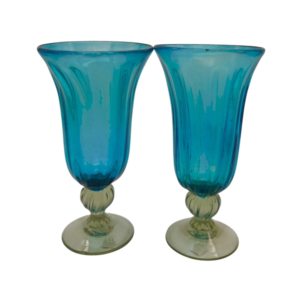 Hand-Blown Mexican Sundae Glass | Aqua Teal Fluted Design Mexican Sundae Glass La Vie Bien Hand-Blown Mexican Sundae Glass | Aqua Teal Fluted Design