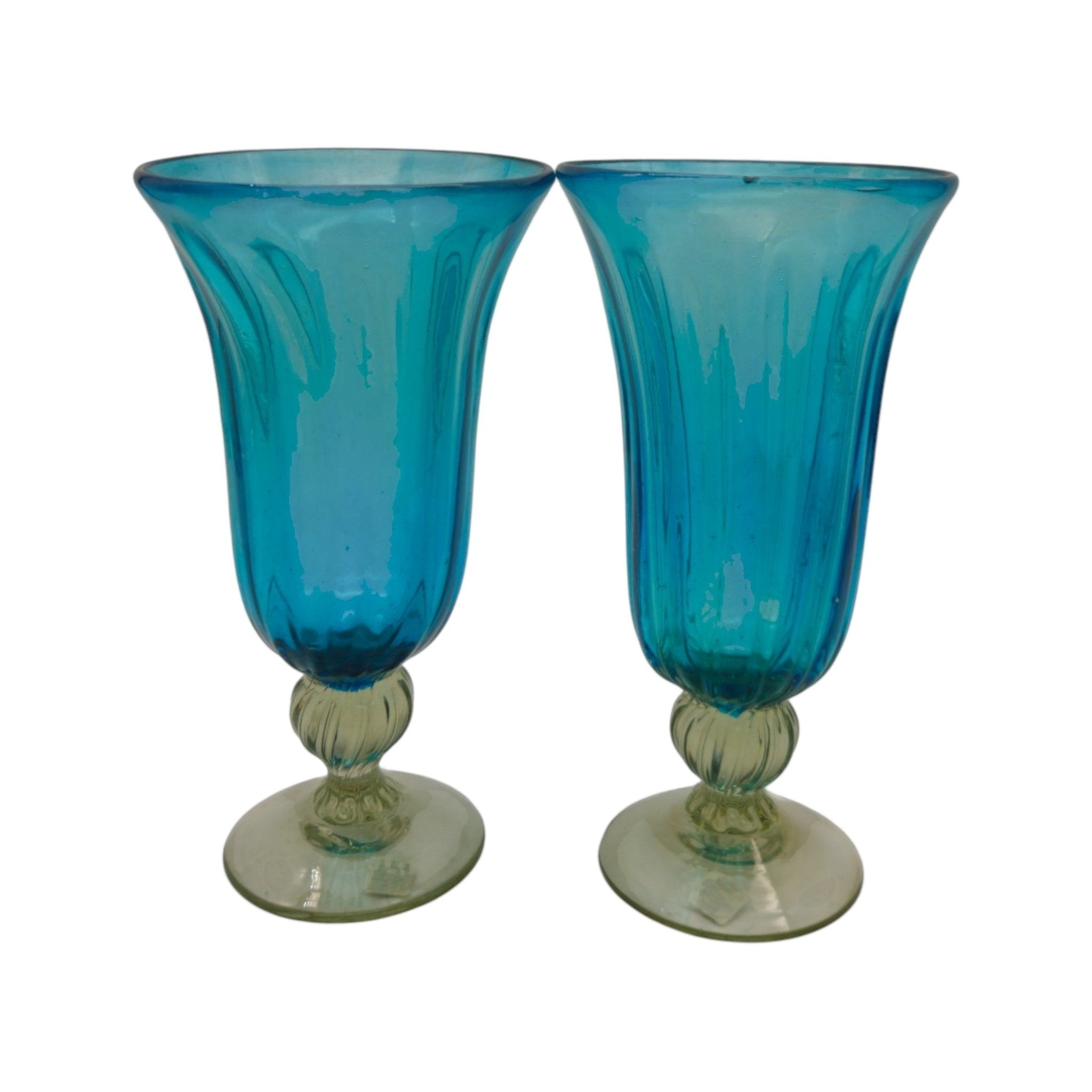 Hand-Blown Mexican Sundae Glass | Aqua Teal Fluted Design Mexican Sundae Glass La Vie Bien Hand-Blown Mexican Sundae Glass | Aqua Teal Fluted Design