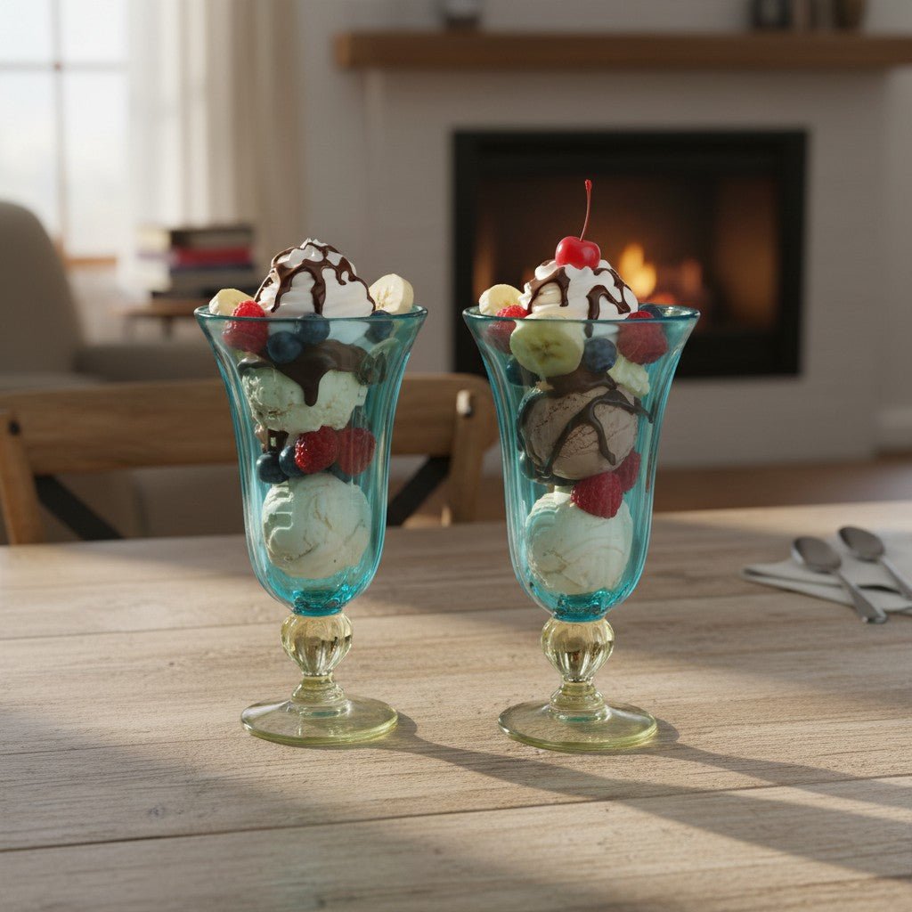 Hand-Blown Mexican Sundae Glass | Aqua Teal Fluted Design Mexican Sundae Glass La Vie Bien Hand-Blown Mexican Sundae Glass | Aqua Teal Fluted Design