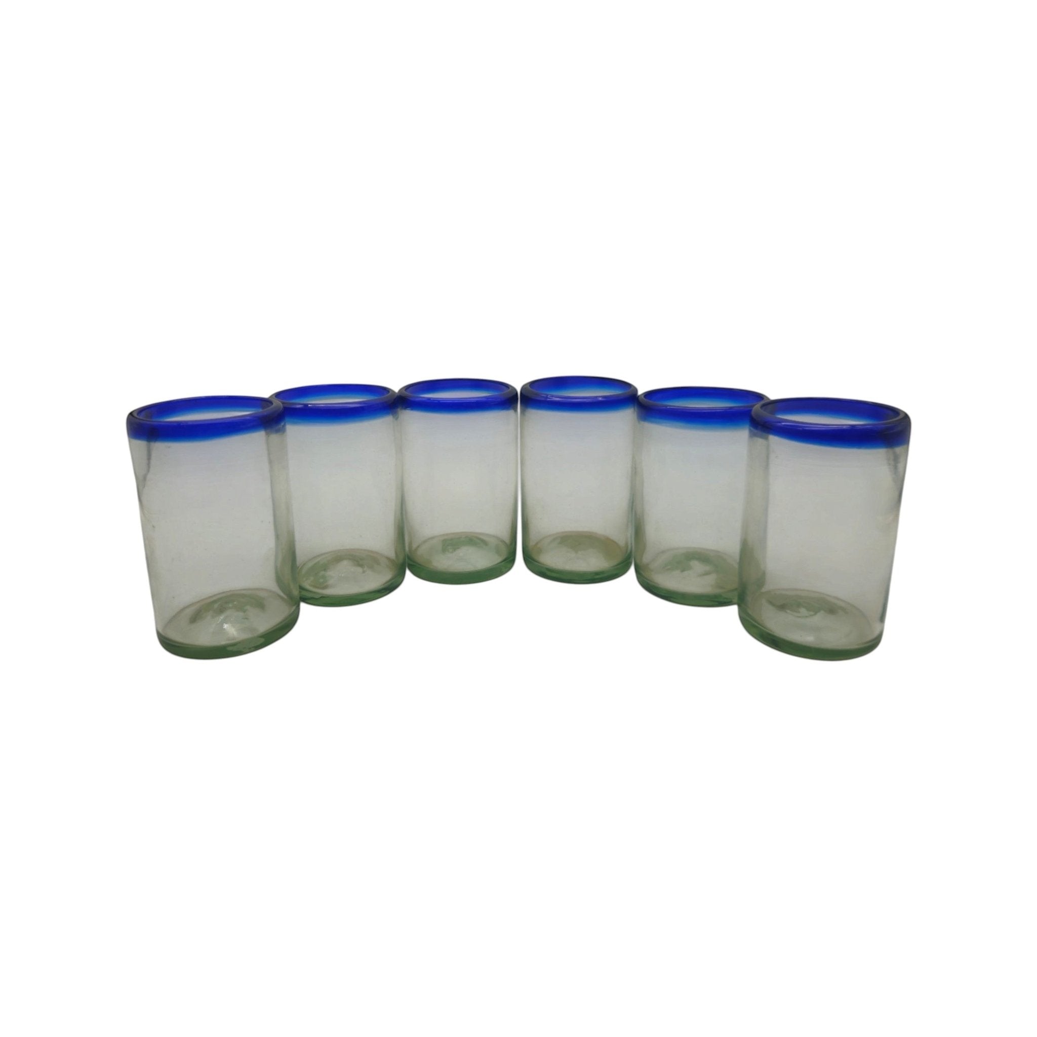 Hand-Blown Mexican Tumbler Glass | Cobalt Blue Rim Design Mexican Drinking Glass La Vie Bien Hand-Blown Mexican Tumbler Glass | Cobalt Blue Rim Design