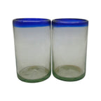Hand-Blown Mexican Tumbler Glass | Cobalt Blue Rim Design Mexican Drinking Glass La Vie Bien Hand-Blown Mexican Tumbler Glass | Cobalt Blue Rim Design