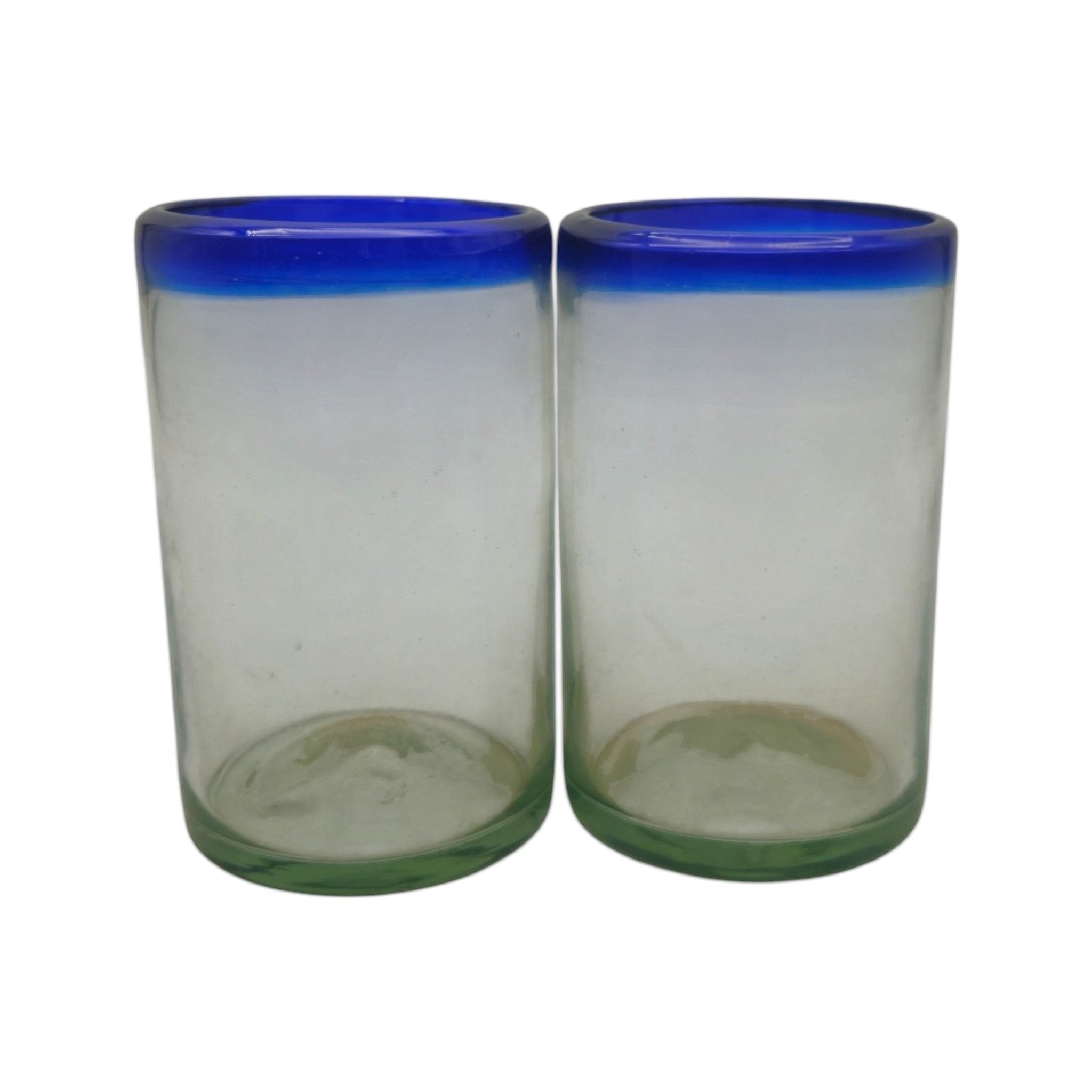 Hand-Blown Mexican Tumbler Glass | Cobalt Blue Rim Design Mexican Drinking Glass La Vie Bien Hand-Blown Mexican Tumbler Glass | Cobalt Blue Rim Design