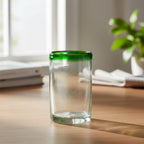 Hand-Blown Mexican Tumbler Glass | Emerald Green Rim Mexican Drinking Glass La Vie Bien Hand-Blown Mexican Tumbler Glass | Emerald Green Rim