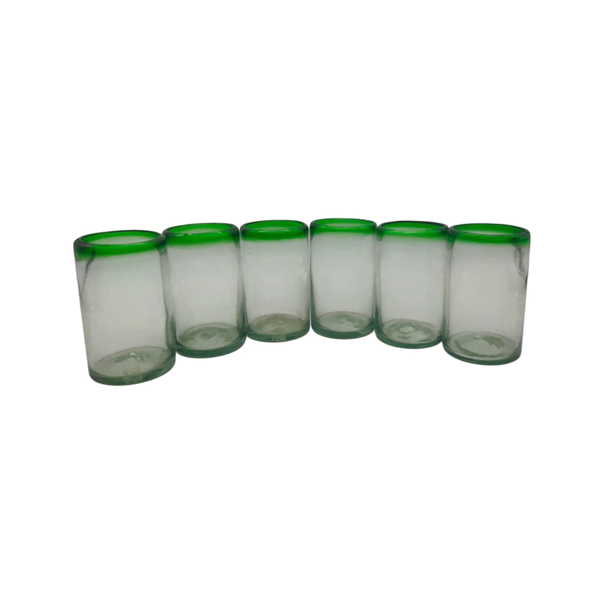 Hand-Blown Mexican Tumbler Glass | Emerald Green Rim Mexican Drinking Glass La Vie Bien Hand-Blown Mexican Tumbler Glass | Emerald Green Rim