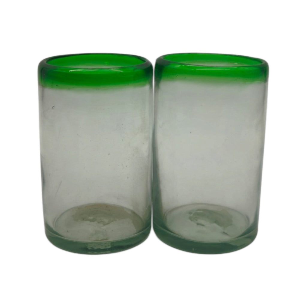 Hand-Blown Mexican Tumbler Glass | Emerald Green Rim Mexican Drinking Glass La Vie Bien Hand-Blown Mexican Tumbler Glass | Emerald Green Rim