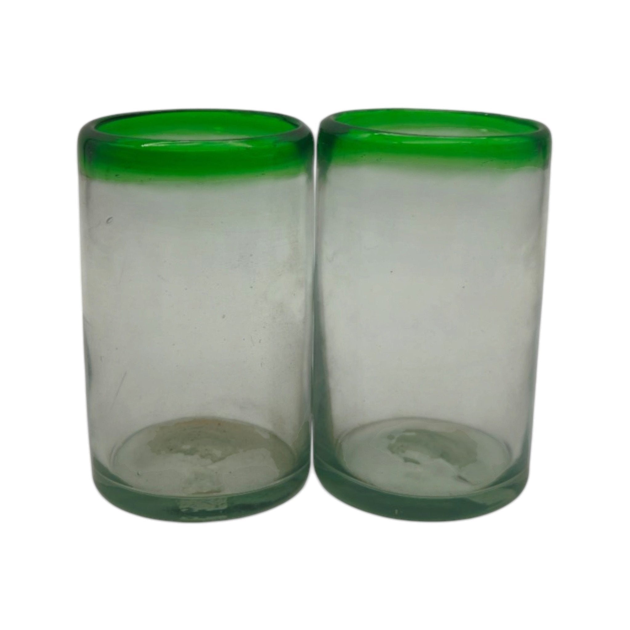 Hand-Blown Mexican Tumbler Glass | Emerald Green Rim Mexican Drinking Glass La Vie Bien Hand-Blown Mexican Tumbler Glass | Emerald Green Rim