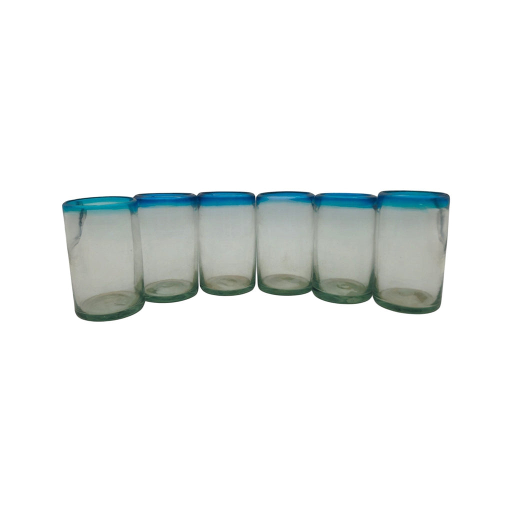 Hand-Blown Mexican Tumbler Glass | Teal Rim Design Mexican Drinking Glass La Vie Bien Hand-Blown Mexican Tumbler Glass | Teal Rim Design