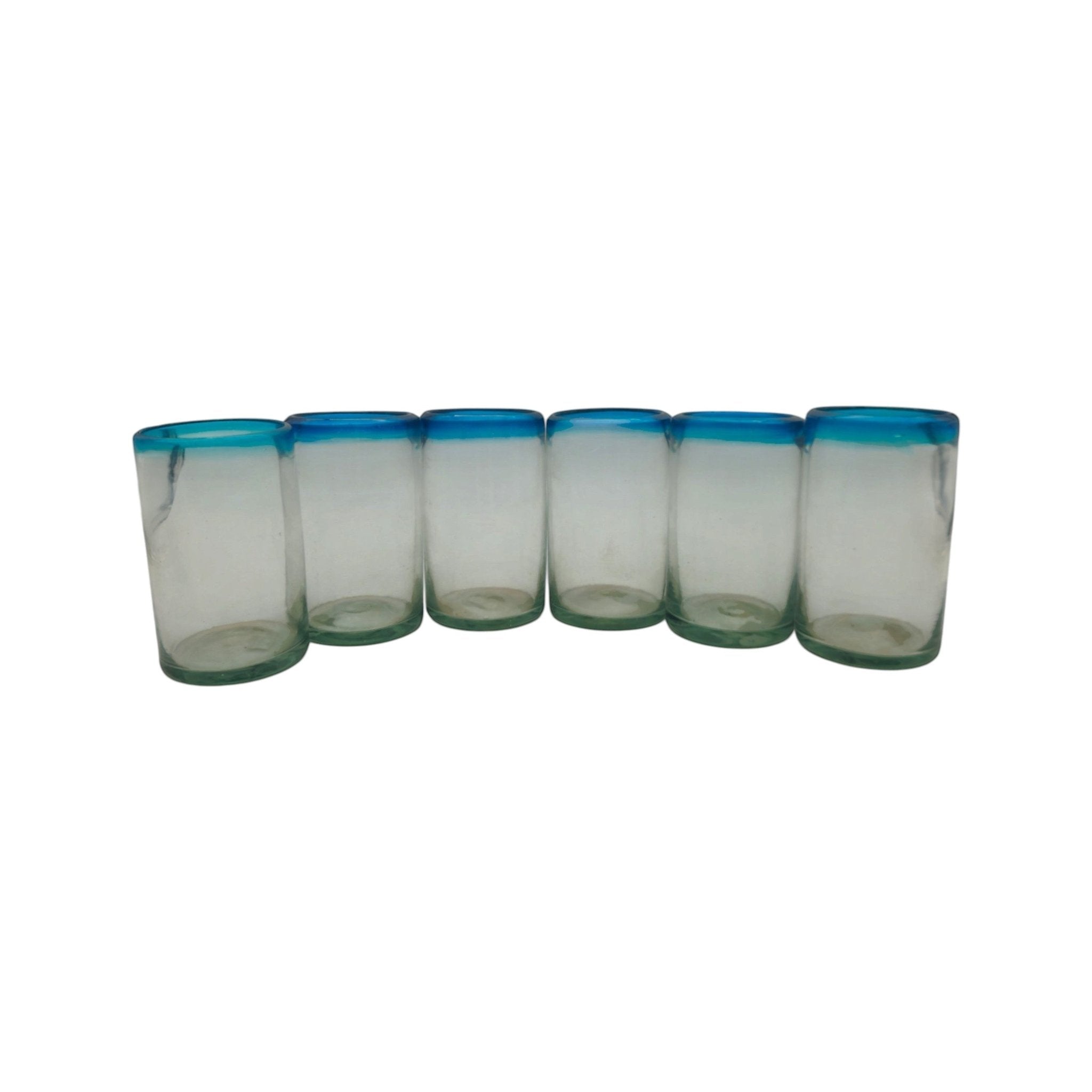 Hand-Blown Mexican Tumbler Glass | Teal Rim Design Mexican Drinking Glass La Vie Bien Hand-Blown Mexican Tumbler Glass | Teal Rim Design