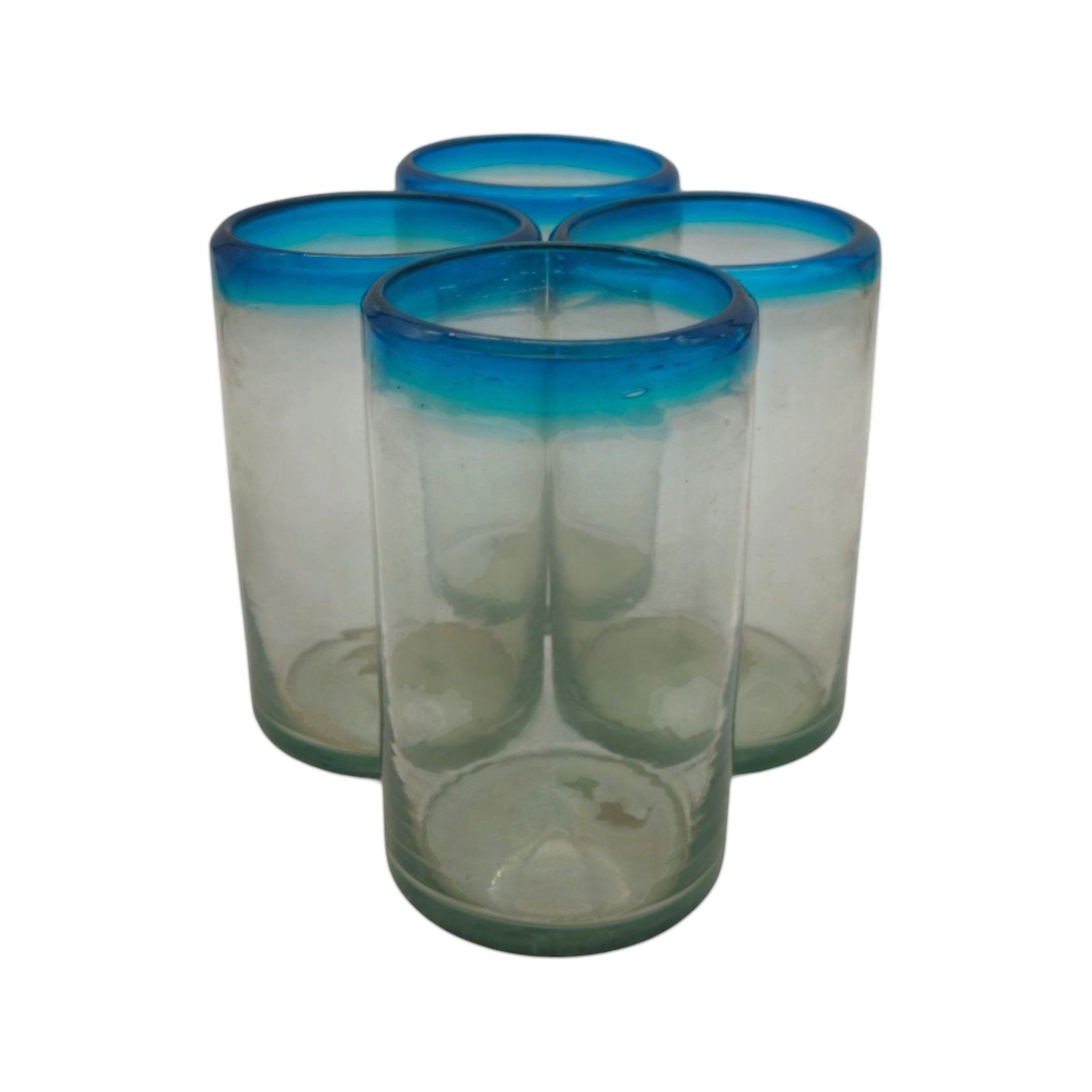 Hand-Blown Mexican Tumbler Glass | Teal Rim Design Mexican Drinking Glass La Vie Bien Hand-Blown Mexican Tumbler Glass | Teal Rim Design