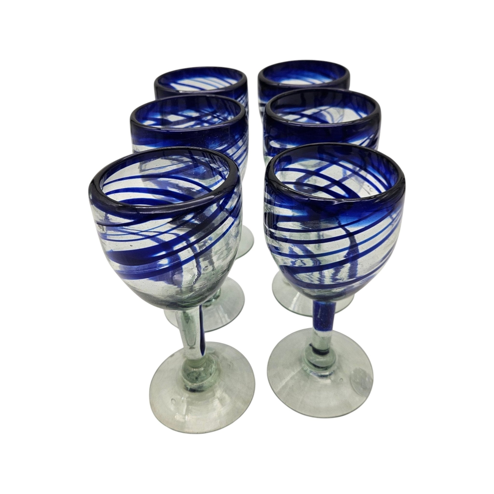 Hand-Blown Mexican Wine Glass | Cobalt Blue Swirl Goblet Mexican Wine Glass La Vie Bien Hand-Blown Mexican Wine Glass | Cobalt Blue Swirl Goblet